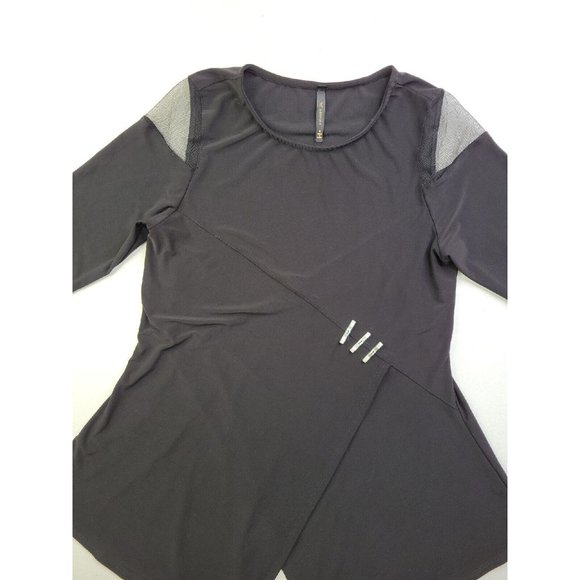 IC Connie K Women's S Black Tunic Silver Faux Clips 3/4 Sleeves Mesh Lagenlook - Picture 3 of 11